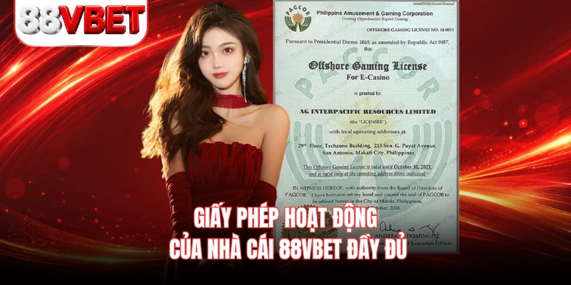 Giấy phép hoạt động của nhà cái 88VBET đầy đủ 